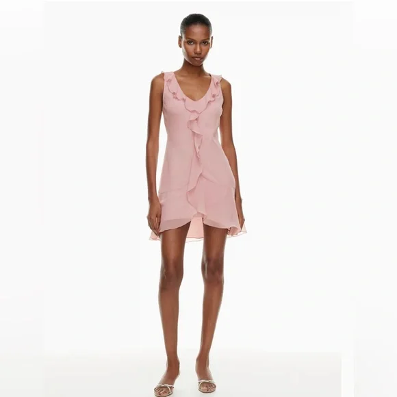 Wilfred | Dresses | Aritzia Wilfred Dress Large Hera Satin Chiffon Clouded  Pink Fit And Flare Vneck | Poshmark